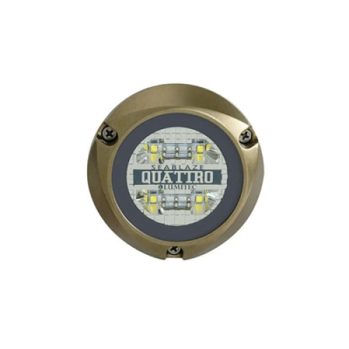 Luz led marina sumergible SeaBlaze Quattro, emite luz de color blanco y azul de 2000 lúmenes, fabricada en bronce naval con grado de protección IP68. Luz led marina sumergible SeaBlaze Quattro, emite luz de color blanco y azul de 2000 lúmenes, fabricada en bronce naval con grado de protección IP68.