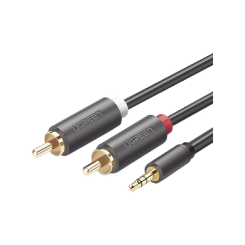 Cable Adaptador de 3.5mm Macho a 2 RCA Macho / 5 Metros (16.40 Pies) / Color Gris / Blindaje Múltiple / ABS / Alta Calidad