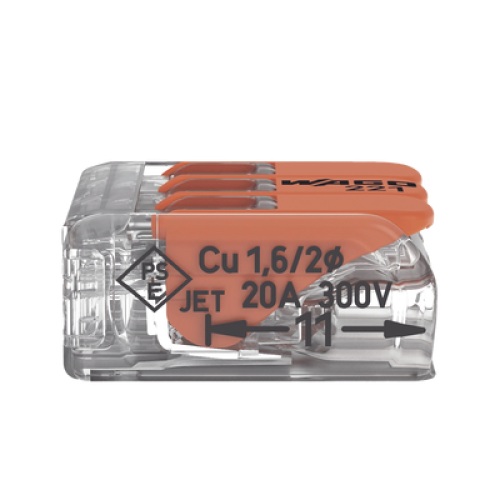 Borne de Conexión con Palancas / 3 Conductores / Carcasa Transparente / Tecnología CAGE CLAMP® / 4 mm² (12 AWG) / 450V 32A / T85