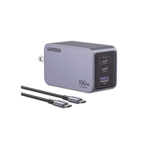 Cargador de 100W serie Nexode Pro | 3 Puertos de Carga Rápida | 2 USB-C | 1 USB-A | Tecnología GaNInfinity | PD3.1 de 100W / QC4.0 | Tecnología de Protección Térmica | Optimiza la Carga | Caja de Aluminio | Incluye Cable
