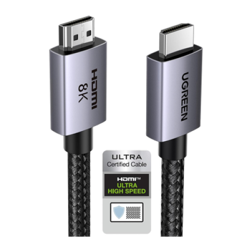 Cable HDMI 2.1 de 8K@60Hz | 2 Metros (6.56 Pies) | 48Gbps | HDR10+ | 3D Inversivo | eARC | Dolby ATMOS | VVR | QMS | QFT | ALLM | 3 Modos de Visualización | Certificado HDMI 8K | Niquelado | Nylon Trenzado | Carcasa de Aluminio
