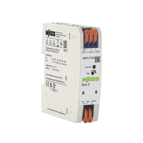 Fuente de Alimentación Eco 2 / Monofásica / 24V DC / 1.25A / 30W / Push-in CAGE CLAMP® / Carril DIN / SELV-PELV / IP20
