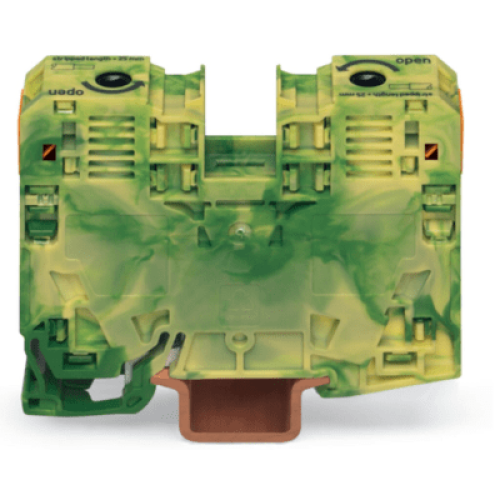 Borna de Tierra, 2 Conductores 35 mm², POWER CAGE CLAMP, Poliamida PA66, Montaje Carril DIN 35x15, Verde-Amarillo, Aplicaciones Ferroviarias y Marinas