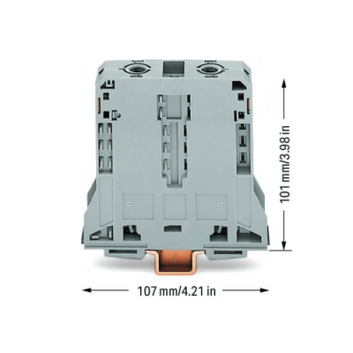 Borna de Paso para Corrientes Elevadas, 95 mm², POWER CAGE CLAMP, 2 Puntos de Conexión, 232 A, 1000 V, Montaje Carril DIN 35x15, Gris
