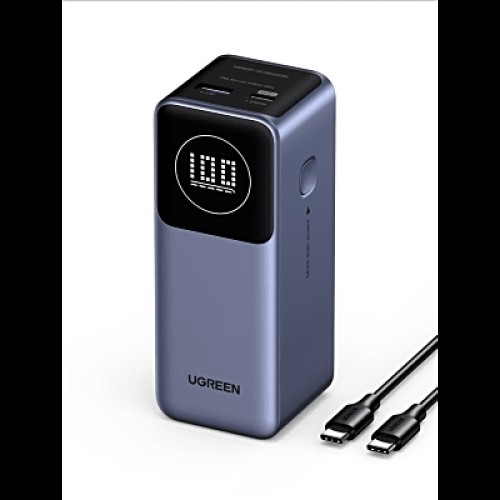 Power Bank de 12000mAh | 2 Salidas 100W Max. | USB-A + 1 USB-C | PD 3.0 | QC3.0 | FCP | SCP | Pantalla Inteligente | Carcasa Ignifuga | Color Gris | Incluye Cable USB de 50cm | Carga tu Laptop de Manera Segura.