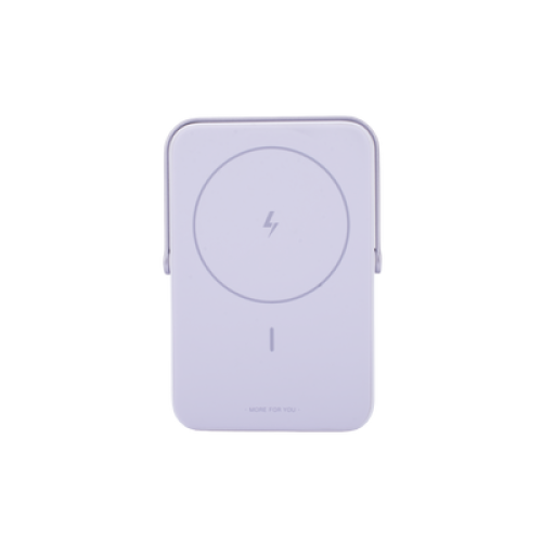Power Bank Inalambrico | 5000mAh | 7.5W  |  Con Emojis de Estado | Carga Rápida USB-C Bidireccional  | Pantalla TFT  Inteligente | 13 niveles de Proteccion | Con Holder | Color Purple.