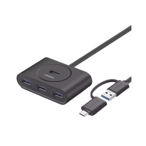 HUB USB-A y C 3.0 4 en 1 | Con Conector USB-C y USB-A | 4 Puertos USB-A 3.0 (5Gbps) | Cable de 25cm | Indicador Led | Ideal para Transferencia de Datos | Entrada Micro USB para alimentar equipos de mayor consumo.