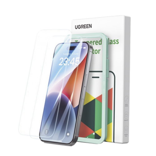 Protector de pantalla UGREEN HD con marco de instalación para iPhone 16 Pro Max (paquete de 2)