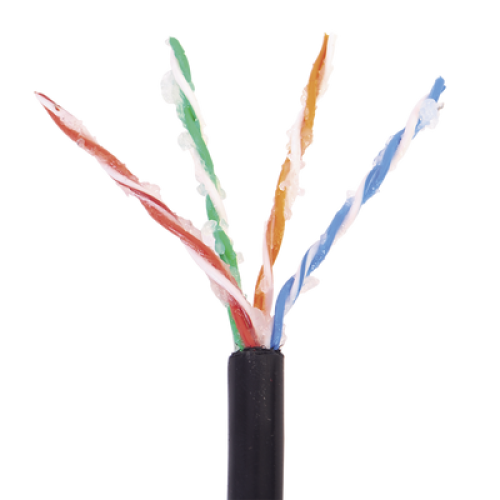 Bobina de 305 Metros (1000 Pies) Cat5e con Gel para Exterior, Color Negro, para Aplicaciones en Sistemas de Redes de Datos y Cableado Estructurado. Uso Intemperie.