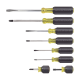 Juego de 8 Desarmadores con Mango Cushion-Grip™: 2 de punta Plana de 1/4'' (6.4 mm) y 5/16'' (7.9 mm); 2 de punta Cabinet de 5/16'' (7.9 mm) y 3/16'' (4.8 mm); tres de punta Phillips n.º 1, n.º 2 y n