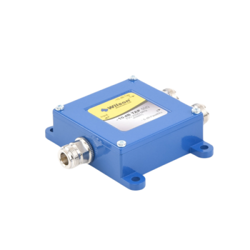 Separador TAP -10 dB con rango de frecuencia de 700 a 2500 MHz. Ideal para separar la antenas a diferentes longitudes de cable coaxial. 50 Ohm con conectores N Hembra. 