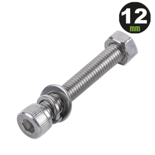 1 Tornillo Allen Milimétrico de Acero Inoxidable  M8-1.25 x 12/ Con 1 Tuerca, 1 Arandela de Presión y 1 Plana / Para Montajes de Módulos Foto Voltaicos .