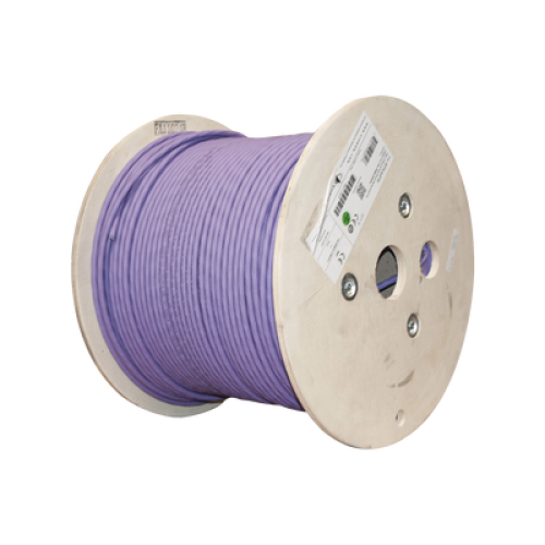 Bobina de Cable Blindado S/FTP de 4 Pares, Cat7A, Inmune a Ruido e Interferencias, LS0H (Bajo Humo, Cero Halógenos), Color Violeta, 305 Metros (1000 Pies)