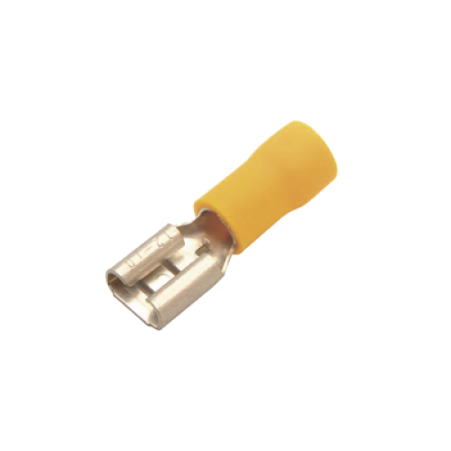 Terminal tipo hembra aislada 0.250 / 12 - 10 AWG / Amarillo / Para baterías con terminal F1 / Paquete de 25 piezas.