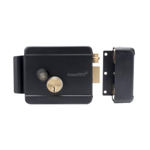 Cerradura Eléctrica con Botón de Salida / Incluye Llave  / Exterior / Derecha / Color Negro