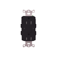 Tomacorriente 125V 15A resistente a manipulaciones, color negro.