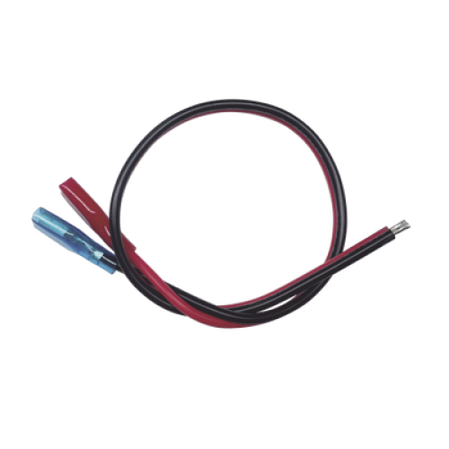 Cables en Paquete Dual / Cable Rojo y Negro / 30 cm (11.81 Pulgadas) / Terminal F1 en un Extremo / Puntas Libres en el Otro / Conexión a Baterías de Respaldo