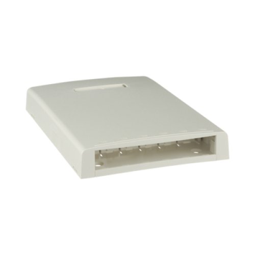 Caja de Montaje en Superficie, con Accesorio para Resguardo de Fibra Óptica, para 6 Módulos Mini-Com, Color Blanco Mate