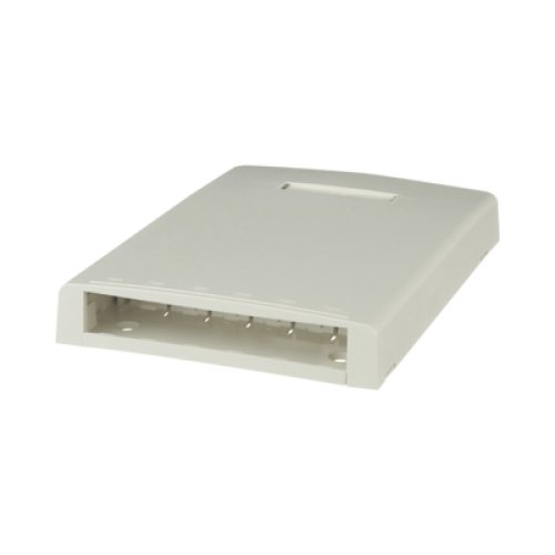 Caja de Montaje en Superficie, con Accesorio para Resguardo de Fibra Óptica, para 6 Módulos Mini-Com, Color Blanco Mate