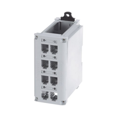 Panel de Parcheo Modular para Cobre, de Instalación en Riel DIN Estándar de 35 mm (1.38 pulgadas), 8 Puertos Mini-Com, Color Gris