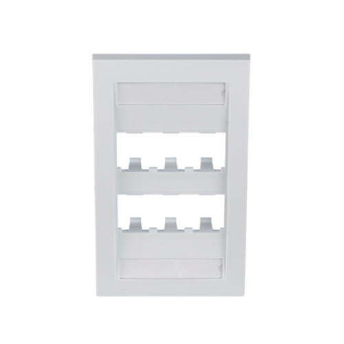 Placa de Pared Vertical Ejecutiva, Salida Para 6 Puertos Mini-Com, Con Espacios Para Etiquetas, Color Blanco