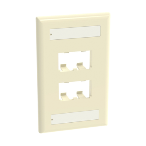 Placa de Pared Vertical Clásica, Salida Para 4 Puertos Mini-Com, Con Espacios Para Etiquetas, Color Marfil