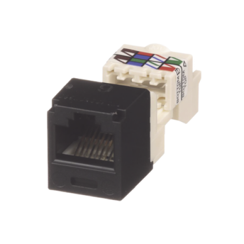 Conector Jack RJ45 Estilo TP, Mini-Com, Categoría 6, de 8 Posiciones y 8 Cables, Color Negro Conector Jack RJ45 Estilo TP, Mini-Com, Categoría 6, de 8 Posiciones y 8 Cables, Color Negro