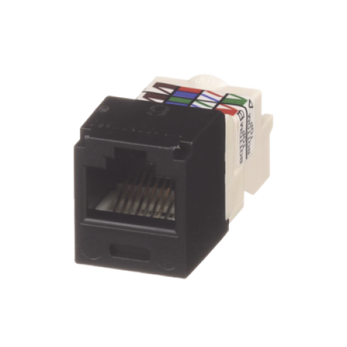 Conector Jack RJ45 Estilo TP, Mini-Com, Categoría 6, de 8 Posiciones y 8 Cables, Color Negro Conector Jack RJ45 Estilo TP, Mini-Com, Categoría 6, de 8 Posiciones y 8 Cables, Color Negro