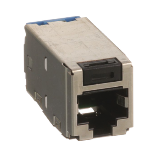 Conector Jack RJ45 Blindado, Estilo TG, Mini-Com, Categoría 6A, de 8 Posiciones y 8 Cables, Color Negro
