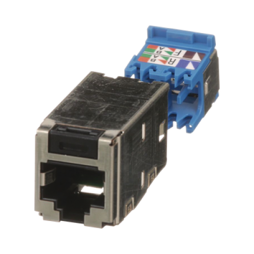 Conector Jack RJ45 Blindado, Estilo TG, Mini-Com, Categoría 6A, de 8 Posiciones y 8 Cables, Color Negro