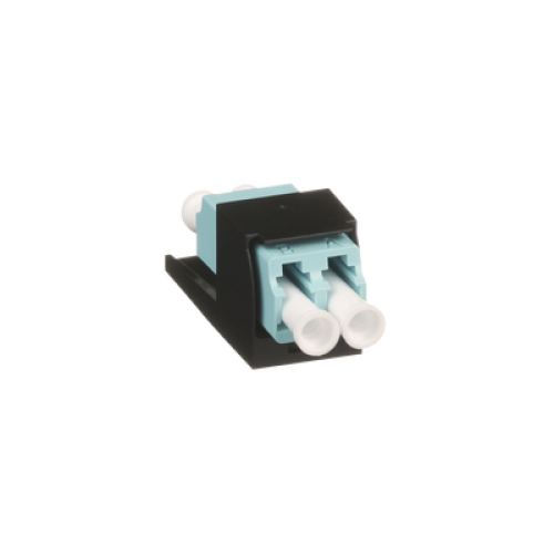 Módulo Acoplador LC Duplex, para Fibra Óptica Multimodo OM3/OM4, Tipo Mini-Com, Color Aqua