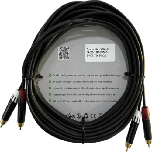Cable 2 RCA x 2 RCA, conectores negros, con diferenciador de blanco y rojo (2x MT380-RD - 2x MT380-WH), length 5m