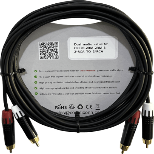 Cable 2 RCA x 2 RCA, conectores negros, con diferenciador de blanco y rojo (2x MT380-RD - 2x MT380-WH), length 3m