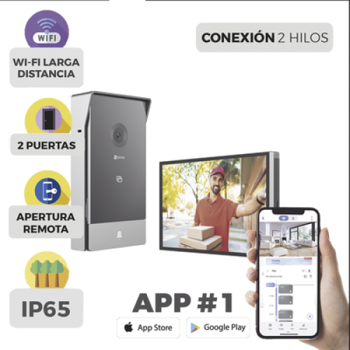 Videoportero IP Conexión a 2 Hilos / Con Monitor Wi-Fi para Interior / Frente de Calle IP65 Uso En Exterior Debe Tener Protección / Cámara 3 Megapíxel / Llamada a la App / Apertura remota / Apertura de 1 Puerta y un 1 Porton Videoportero IP Conexión a 2 Hilos / Con Monitor Wi-Fi para Interior / Frente de Calle IP65 Uso En Exterior Debe Tener Protección / Cámara 3 Megapíxel / Llamada a la App / Apertura remota / Apertura de 1 Puerta y un 1 Porton
