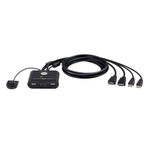 Switch KVM | USB FHD HDMI | de 2 puertos en formato cable | 1920x1080 @ 60Hz (FHD)| HDCP 1.4 | Conecta y controla 2 equipos con un solo monitor, teclado y mouse