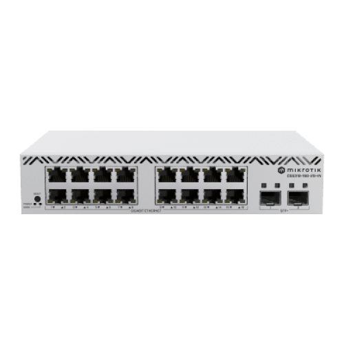 Switch MikroTik con 16 Puertos Gigabit Ethernet / 2 Puertos SFP+ 10G / Filtrado MAC y VLANs / SwOS Configuración Web