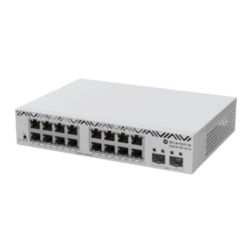Switch MikroTik con 16 Puertos Gigabit Ethernet / 2 Puertos SFP+ 10G / Filtrado MAC y VLANs / SwOS Configuración Web
