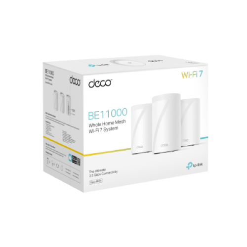 KIT 3 Routers Inalámbrico MESH Interior para Hogar / Triple Banda Wi-Fi 7 BE9300 Mbps / 2 Puerto 2.5 Gigabit WAN/LAN / 4 Antenas Internas / Operación Multi-Link MLO / Administración Mediante la App Deco (iOS, Android) / HomeShield