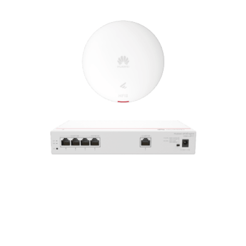 Kit DEMO de Router Multi-Servicio / 1 puerto 10/100/1000 Mbps(WAN) / 4 puertos 10/100/1000 Mbps(LAN) PoE / 50W + Punto de Acceso Wi-Fi 6 / 1.775 Gbps / MU-MIMO 2x2 (2.4GH y 5GHz) / Smart Antenna más cobertura / Instalación en techo y pared
