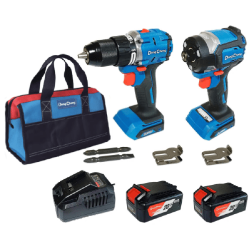 Kit Taladro Percutor y Atornillador de Impacto 20V / Motor Brushless / 2 Baterías 4.0Ah Li-ion / Cargador y Bolsa de Transporte Kit Taladro Percutor y Atornillador de Impacto 20V / Motor Brushless / 2 Baterías 4.0Ah Li-ion / Cargador y Bolsa de Transporte
