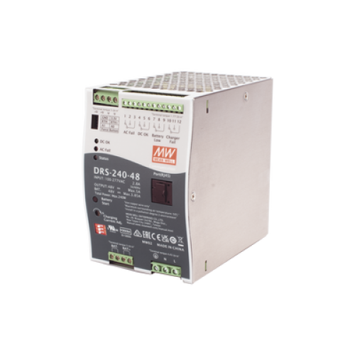 Fuente de Poder Industrial de 240W con Cargador de Baterías, salida 48Vcc, 5A, para montaje Riel Din Fuente de Poder Industrial de 240W con Cargador de Baterías, salida 48Vcc, 5A, para montaje Riel Din