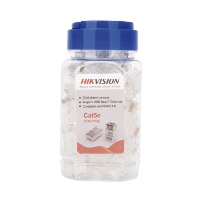 Bote con 100 Piezas de Plug Modular RJ45 / Cat 5e / Chapado en Oro a 15 Micras / Sin Blindaje / Facil Instalación / Uso Interior / Soporta Norma TIA-568B / Cumple con RoHS 2.0