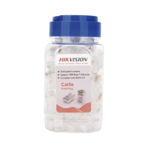 Bote con 100 Piezas de Plug Modular RJ45 / Cat 5e / Chapado en Oro a 15 Micras / Sin Blindaje / Facil Instalación / Uso Interior / Soporta Norma TIA-568B / Cumple con RoHS 2.0