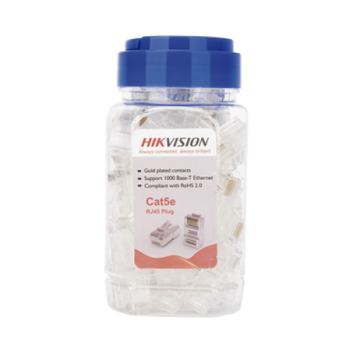Bote con 100 Piezas de Plug Modular RJ45 / Cat 5e / Chapado en Oro a 30 Micras / Sin Blindaje / Fácil Instalación / Uso Interior / Soporta Norma TIA-568B / Cumple con RoHS 2.0