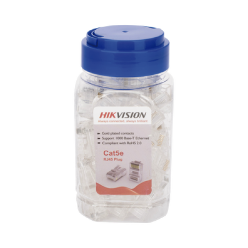 Bote con 100 Piezas de Plug Modular RJ45 / Cat 5e / Chapado en Oro a 30 Micras / Sin Blindaje / Fácil Instalación / Uso Interior / Soporta Norma TIA-568B / Cumple con RoHS 2.0