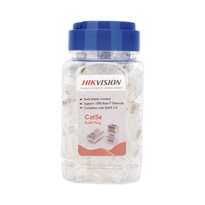 Bote con 100 Piezas de Plug Modular RJ45 / Cat 5e / Chapado en Oro a 30 Micras / Sin Blindaje / Fácil Instalación / Uso Interior / Soporta Norma TIA-568B / Cumple con RoHS 2.0