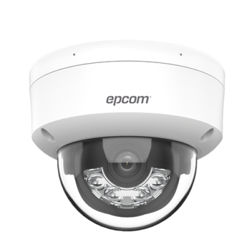 Domo IP 4 Megapixel / Lente 2.8 mm / Dual Light (30 mts IR + 30 mts Luz Blanca) / Micrófono Integrado / Antivandálico IK08 / ACUSENSE Lite / Exterior IP67 / H.265 / PoE / ONVIF / Micro SD