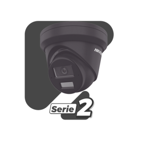 [Dual Light + 2 Micrófonos de Doble Matriz] Turret IP 4 Megapixel / Color Negro / Lente 2.8 mm / 30 mts Luz Blanca + 30 mts IR / ACUSENSE / Exterior IP67 / WDR 120 dB / PoE / ONVIF / Micro SD / Metal / ACUSEARCH