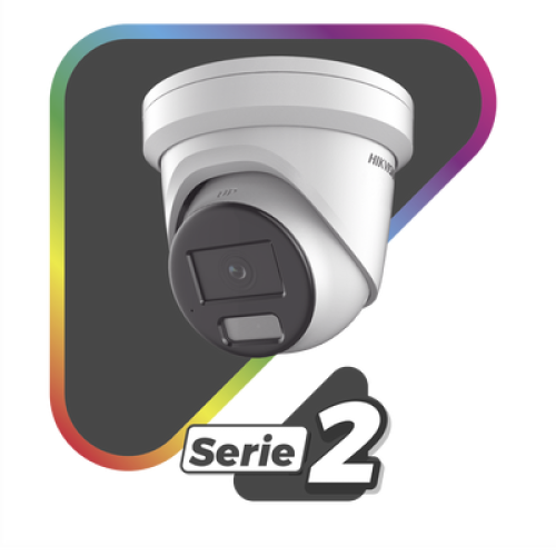 [Dual Light + ColorVu] Turret IP 4 Megapixel / Lente 2.8 mm / 40 mts IR + 40 mts Luz Blanca /  Microfono Integrado  / Exterior IP67 /   WDR 130 dB / ACUSENSE / Captura Facial / ACUSEARCH