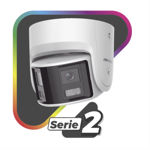 [FlexVu] [PROTECCIÓN ACTIVA] Turret IP Panorámica 4 Megapíxel / 2 Lentes 2.8 mm (180°) / Imagen a Color 24/7 (ColorVu) / PoE / WDR 130° / IP67 / ACUSENSE / Luz Estroboscópica y Alarma Audible / 30 mts Luz Blanca / Mic